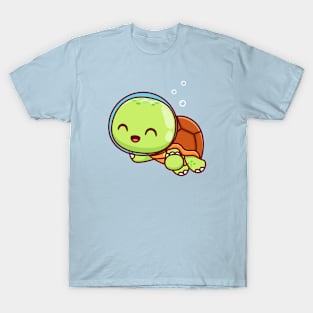 Cute Turtle Astronaut Swimming Cartoon T-Shirt